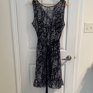 Laura Elegant Navy Floral Lace/Sheer Dress with Navy full slip Size 16